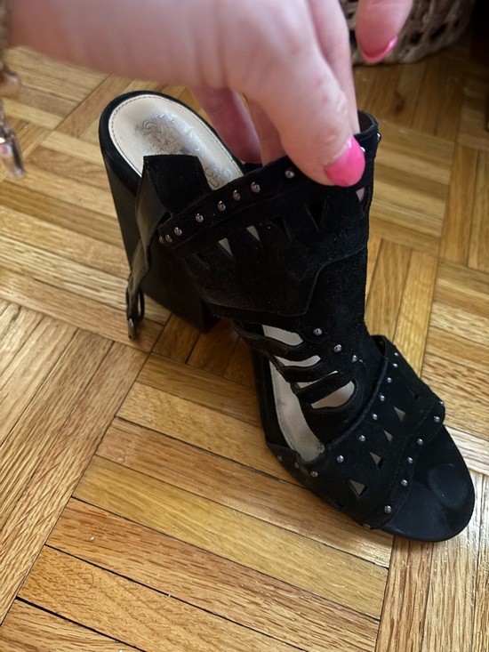 Vince Camuto Black Studded Cutout Block Heel Sandal - Picture 5 of 5